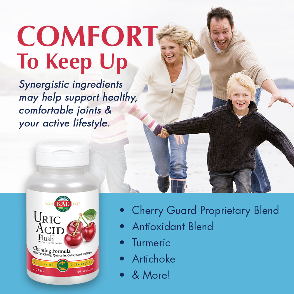 KAL Uric Acid Flush | Tart Cherry Blend, Celery Seed & More for Healthy Joint Comfort Support | 30 Servings | 60 VegCaps