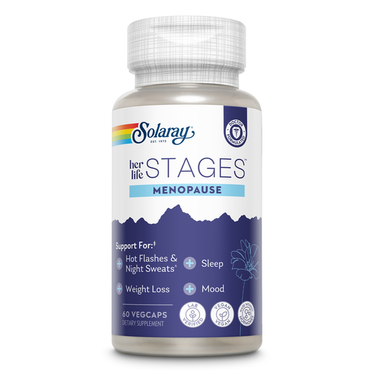 Solaray Menopause her life STAGES - Menopause Supplements for Women - Supports Weight Loss, Mood, Sleep, Hot Flashes, Night Sweats - Vegan, Gluten Free - 60-Day Guarantee - 30 Servings, 60 VegCaps