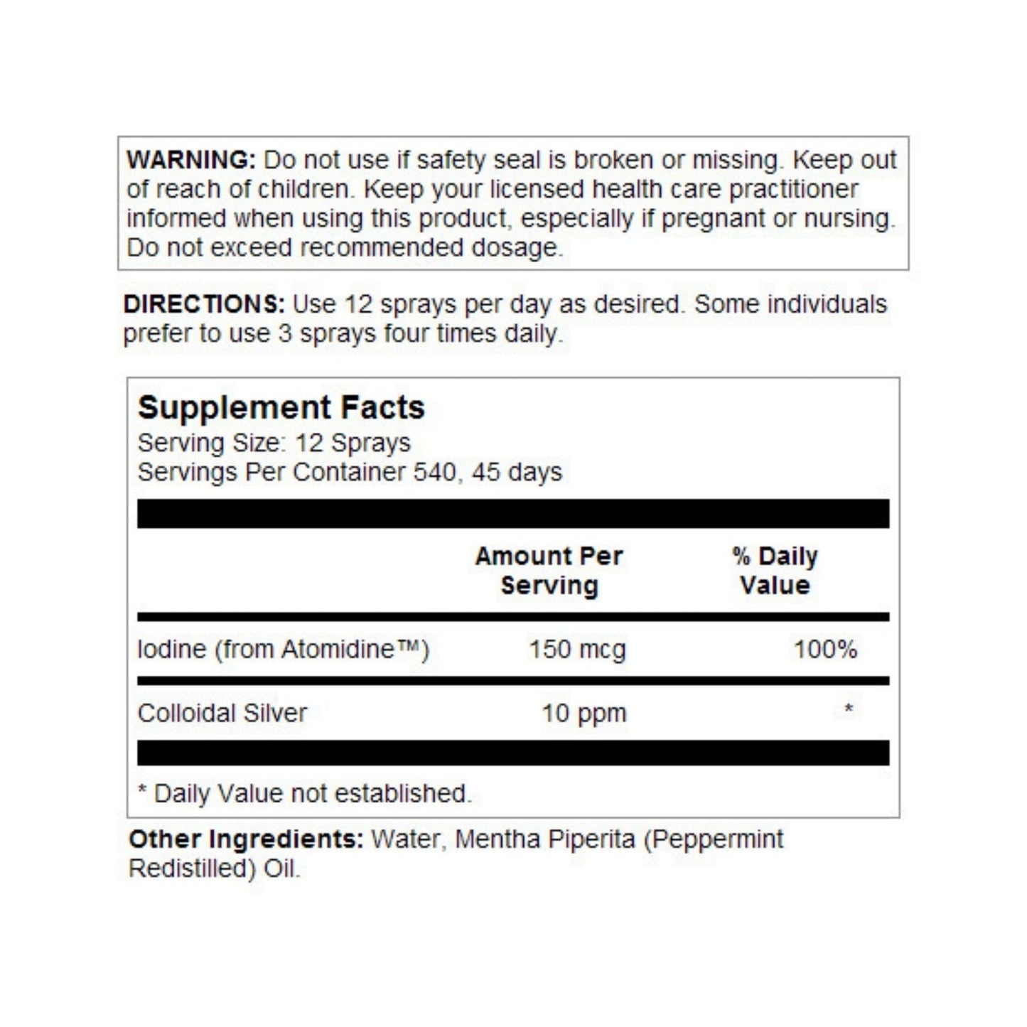 HERITAGE STORE Colloidal Silver with Atomidine, Spray, Peppermint (Btl-Glass) | 2oz