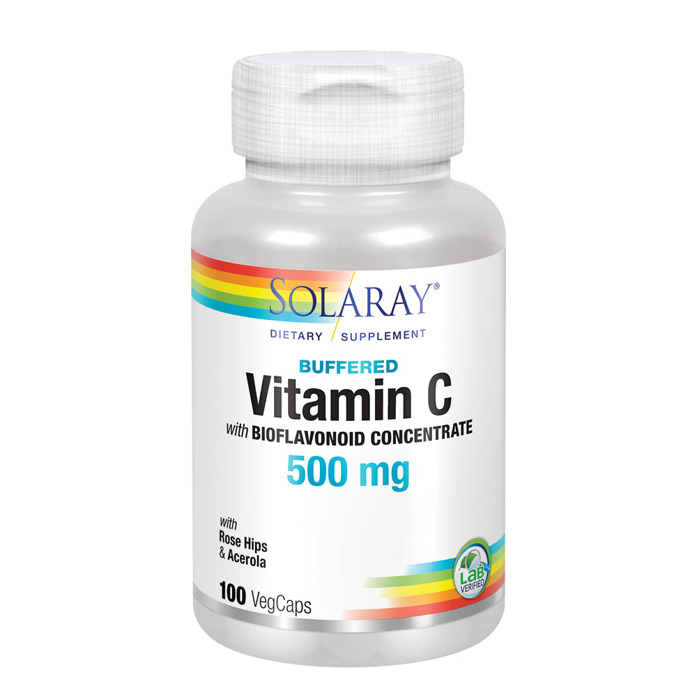 Solaray Vitamin C w/ Bioflavonoid Complex 500mg | Buffered for Easy Digestion | Healthy Immune System, Collagen Synthesis & Antioxidant Support | 100 VegCaps