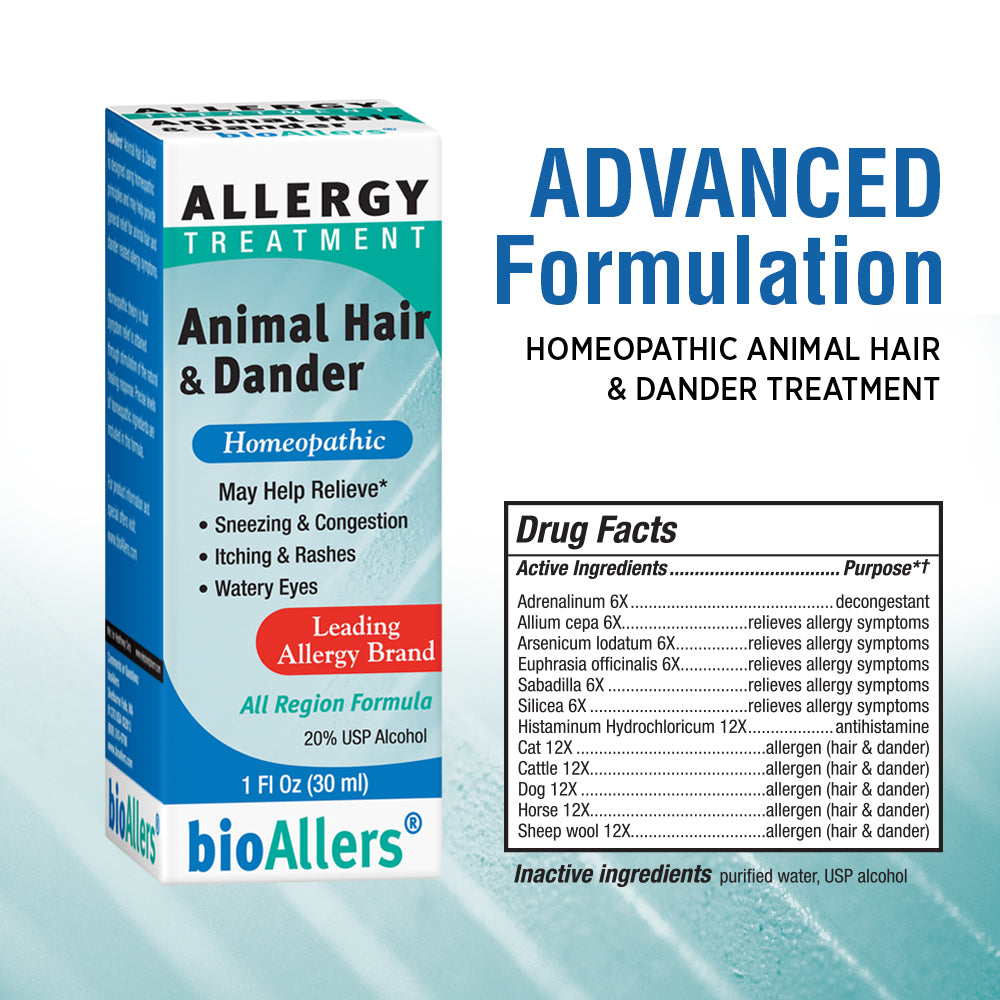 NaturalCare by bioAllers Animal Hair and Dander Allergy Treatment | Homeopathic Formula May Help Relieve Sneezing, Congestion, Itching, Rashes & Watery Eyes | 1 Fl Oz (Animal Hair & Dander)