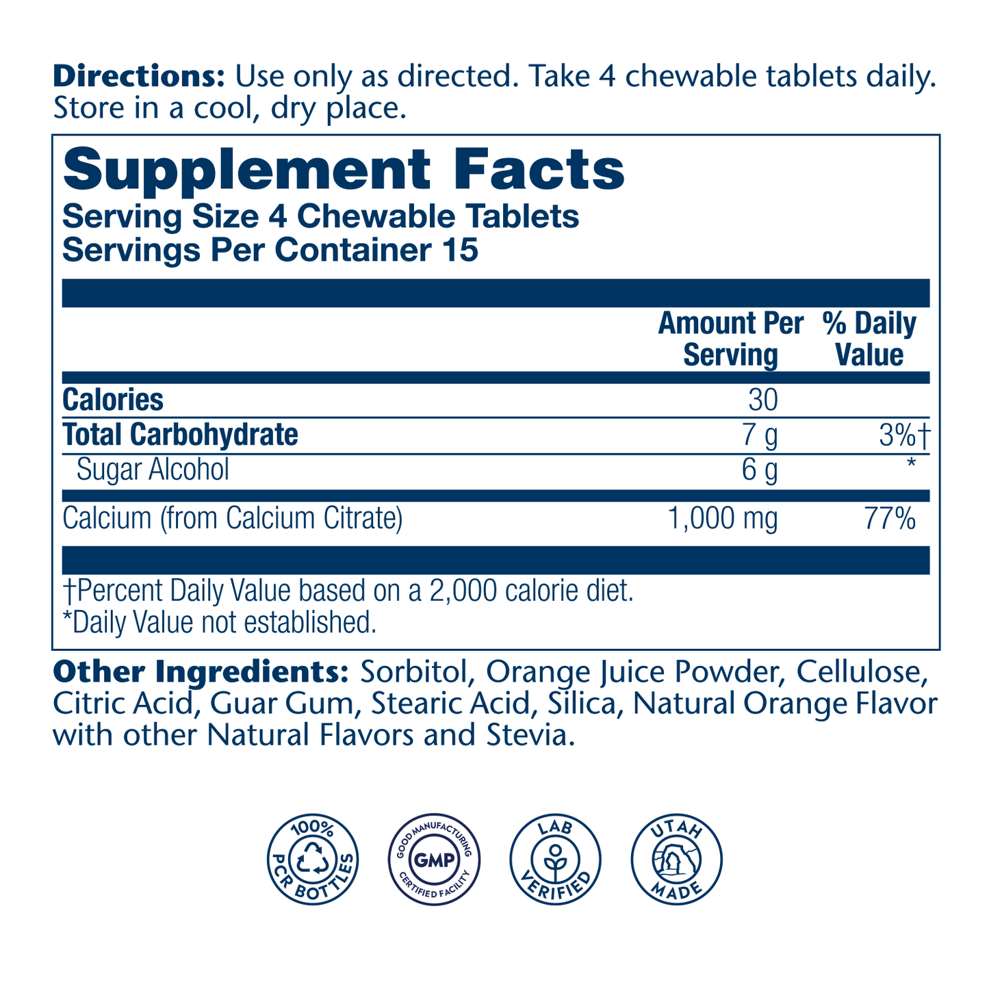 Solaray Calcium Citrate 1000 mg, Natural Orange Flavor Chelated Calcium Supplement for Bone Strength, Teeth, Nerve, Muscle, and Heart Function Support, 60-Day Guarantee, 15 Servings, 60 Chewables