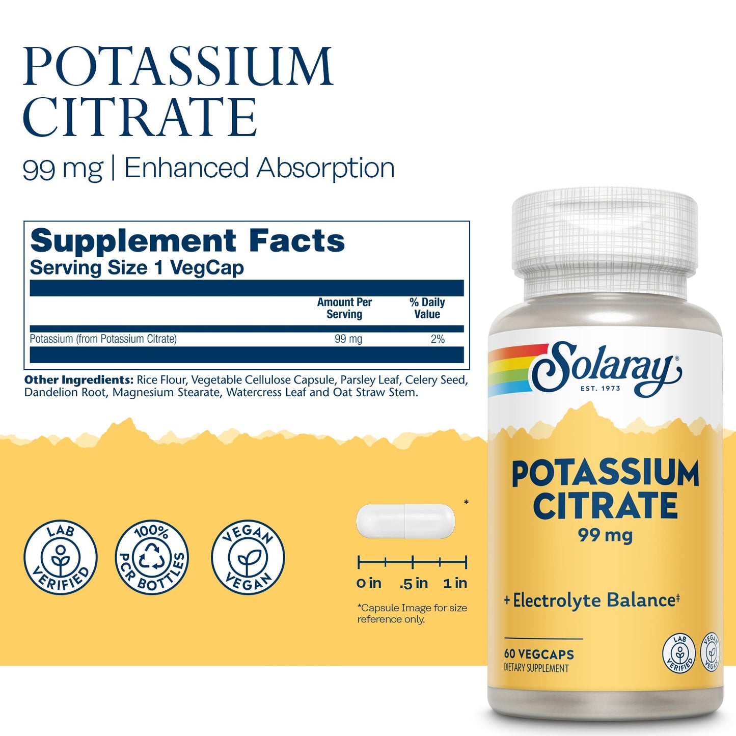 Solaray Potassium Citrate, Healthy Electrolyte Balance, Nerve & Muscle Function Support, Vegan, 60 VegCaps