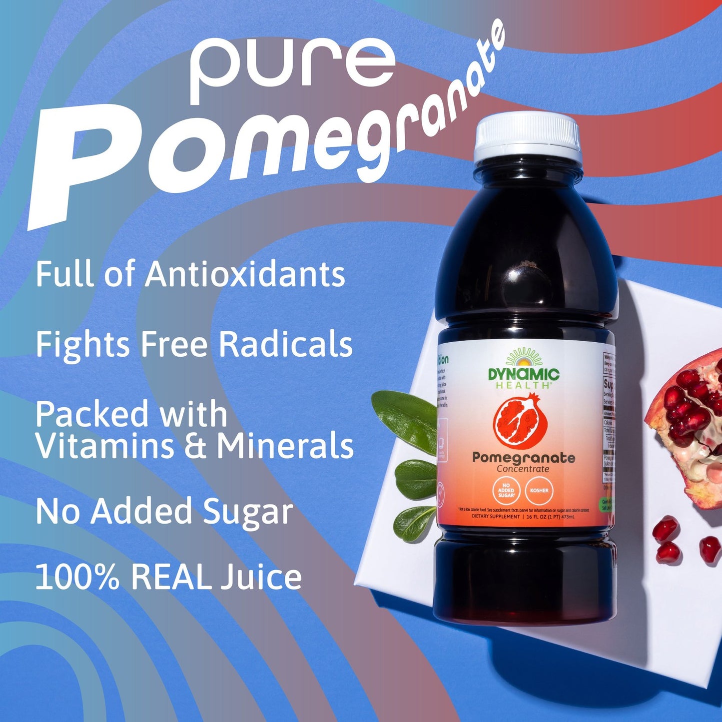 Dynamic Health Pomegranate Juice Concentrate, Natural Antioxidants and Polyphenols, No Additives or Preservatives, Vegan, Gluten Free, 16oz