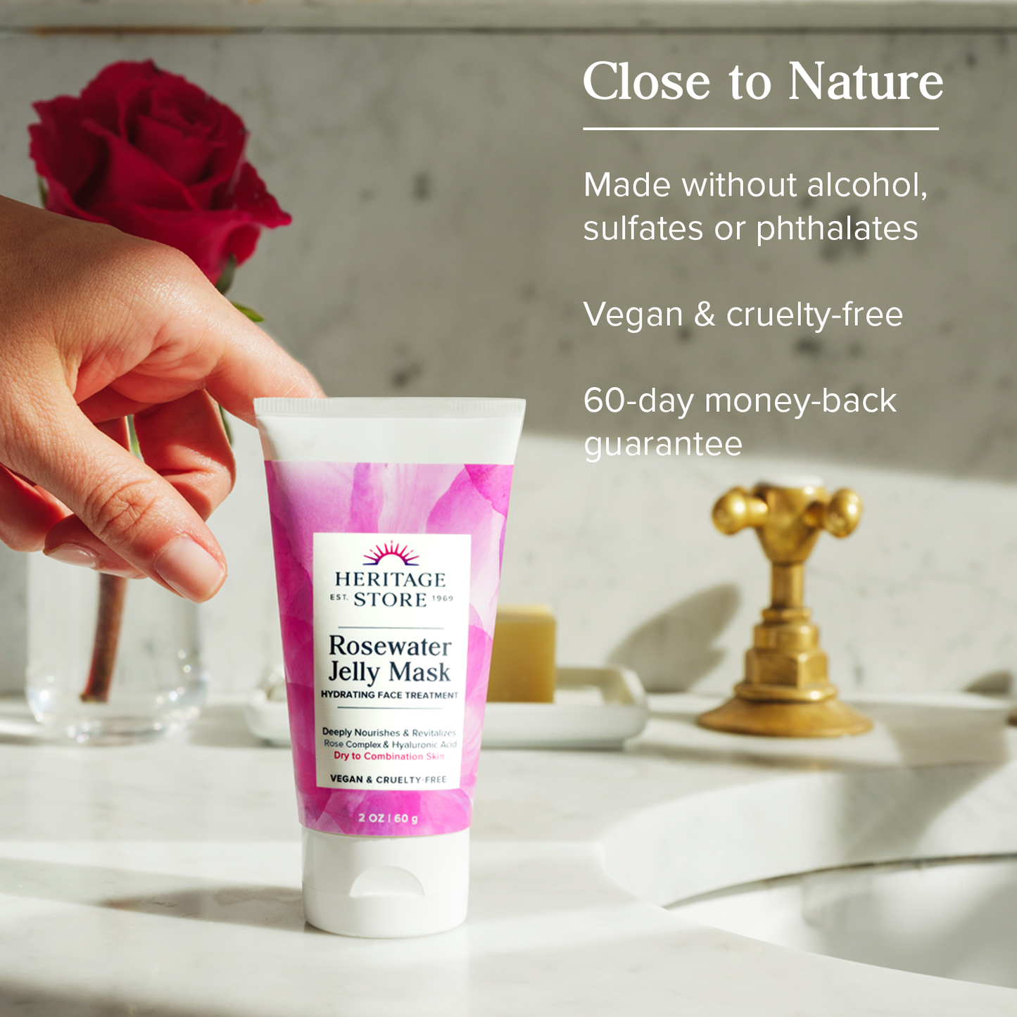 Heritage Store Rosewater Jelly Face Mask, Hydrating Treatment for Dry Combination Skin, Refreshing Gel Facial Mask Locks in Moisture with Hyaluronic Acid & Rose Complex, Vegan & Cruelty Free, 2oz