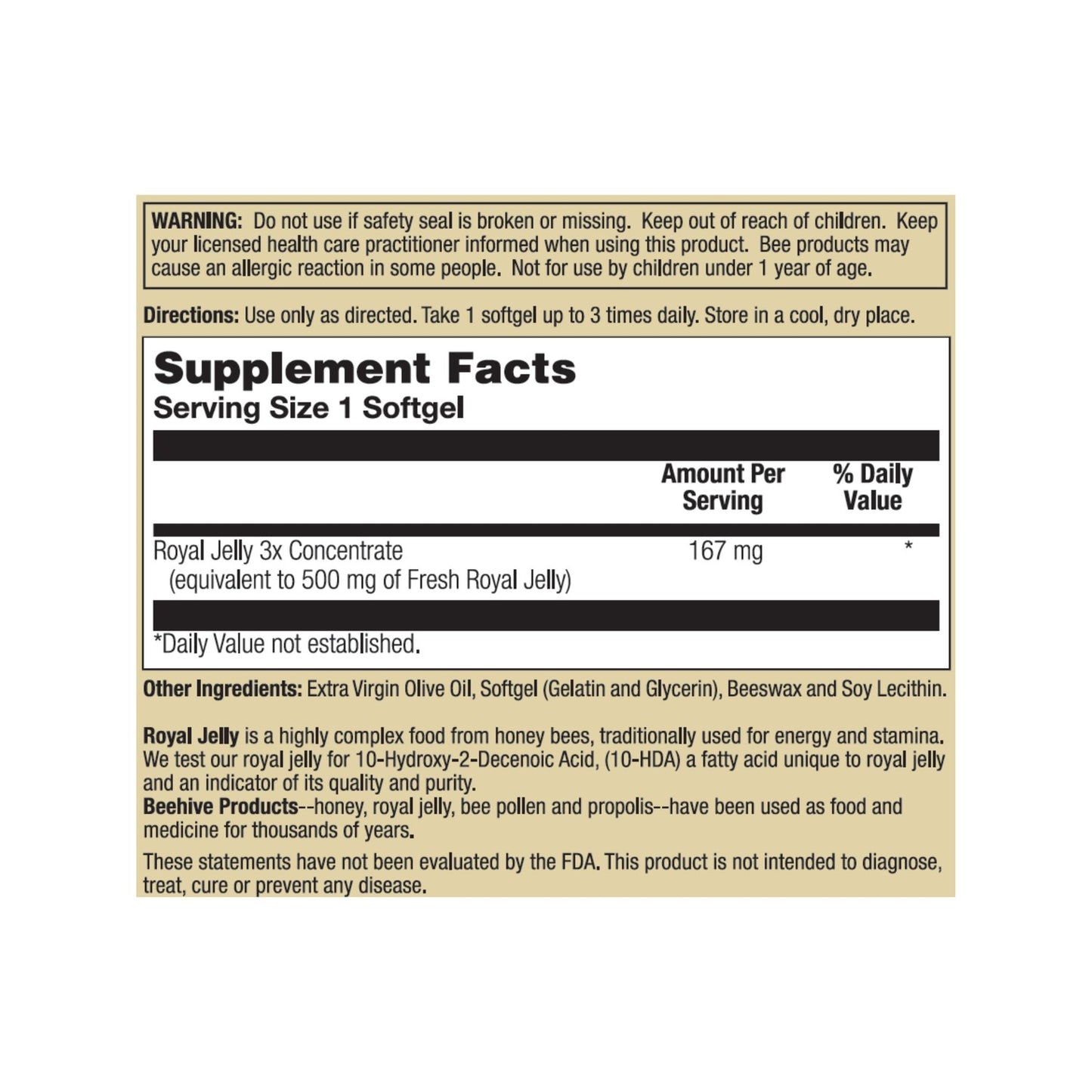 Royal Jelly : 25909: Sg, (Btl-Plastic) 500mg 90ct