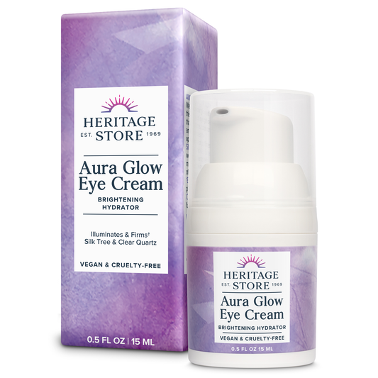 Heritage Store Aura Glow Eye Cream, Under Eye Brightener & Hydrator, Minimizes look of Puffiness, Dark Circles, Fine Lines & Wrinkles w/ Bakuchiol, Hyaluronic Acid, Kelp & Clear Quartz, Vegan, 0.5oz