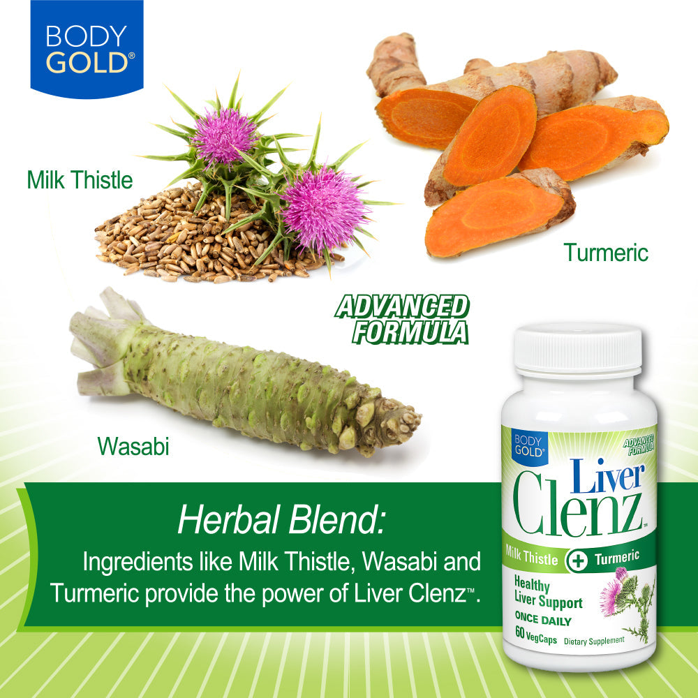 Body Gold Liver Clenz with Milk Thistle & Turmeric | Healthy Liver Detox Support | Vegetarian | 30 Servings, 60 VegCaps