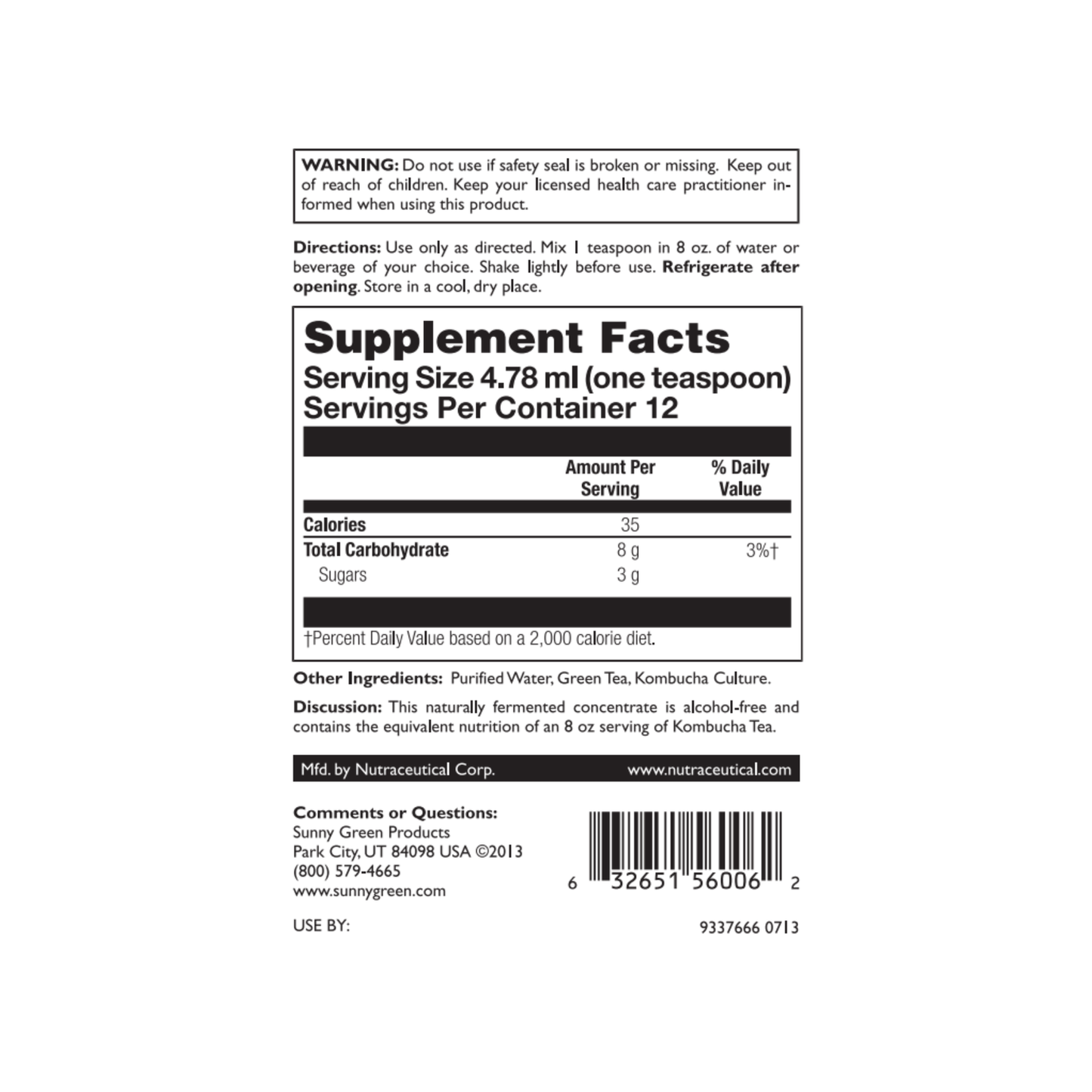 Sunny Green Kombucha Concentrate | Unflavored | 1.93oz