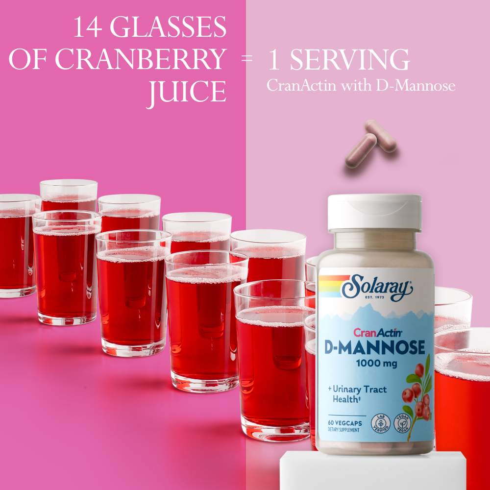 Solaray D-Mannose w/ CranActin Cranberry Extract 1000mg w/ Vit C , Healthy Urinary Tract Support (120 CT)