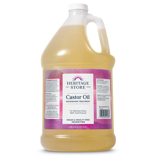 Heritage Store Castor Oil Nourishing Hair Treatment, Deep Hydration for Healthy Hair Care,  Skin Care, Lashes & Brows, Castor Oil Packs, Cold Pressed, Hexane Free, Vegan, Cruelty Free, 128oz (1 Gallon)