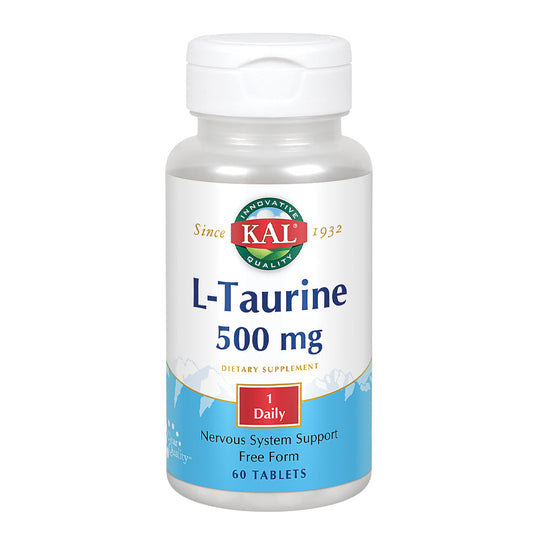 KAL L-Taurine 500mg | Healthy Nervous System, Cardiovascular, Visual & Detox Function Support | 60 Tablets
