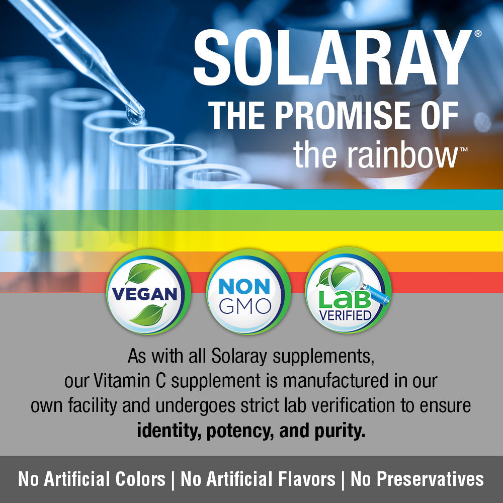 Solaray Vitamin C w/ Rose Hips & Acerola | 500mg | Two-Stage, Timed-Release Healthy Immune Function, Skin, Hair & Nails Support | Non-GMO | 250 CT