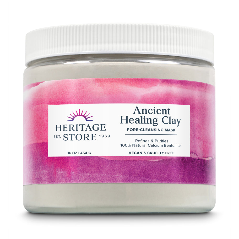 Heritage Store Ancient Healing Clay Pore-Cleansing Mask | Refines & Purifies with 100% Natural Calcium Bentonite (16 oz)