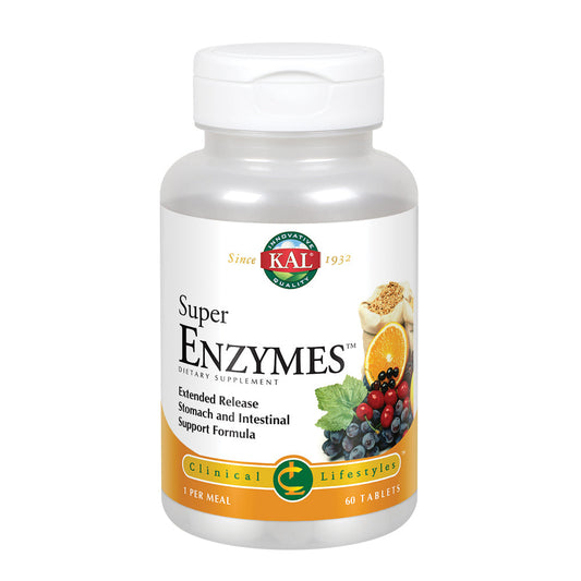 KAL Super Enzymes | Healthy Digestive Support | Digestive Enzymes and Herbs in Bi-Layer/Extended Release Formula | Lab Verified | 60 Tablets