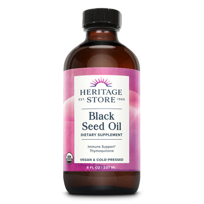 Heritage Store Black Seed Oil, 100% Pure Virgin, Organic, Cold Pressed 8 fl oz