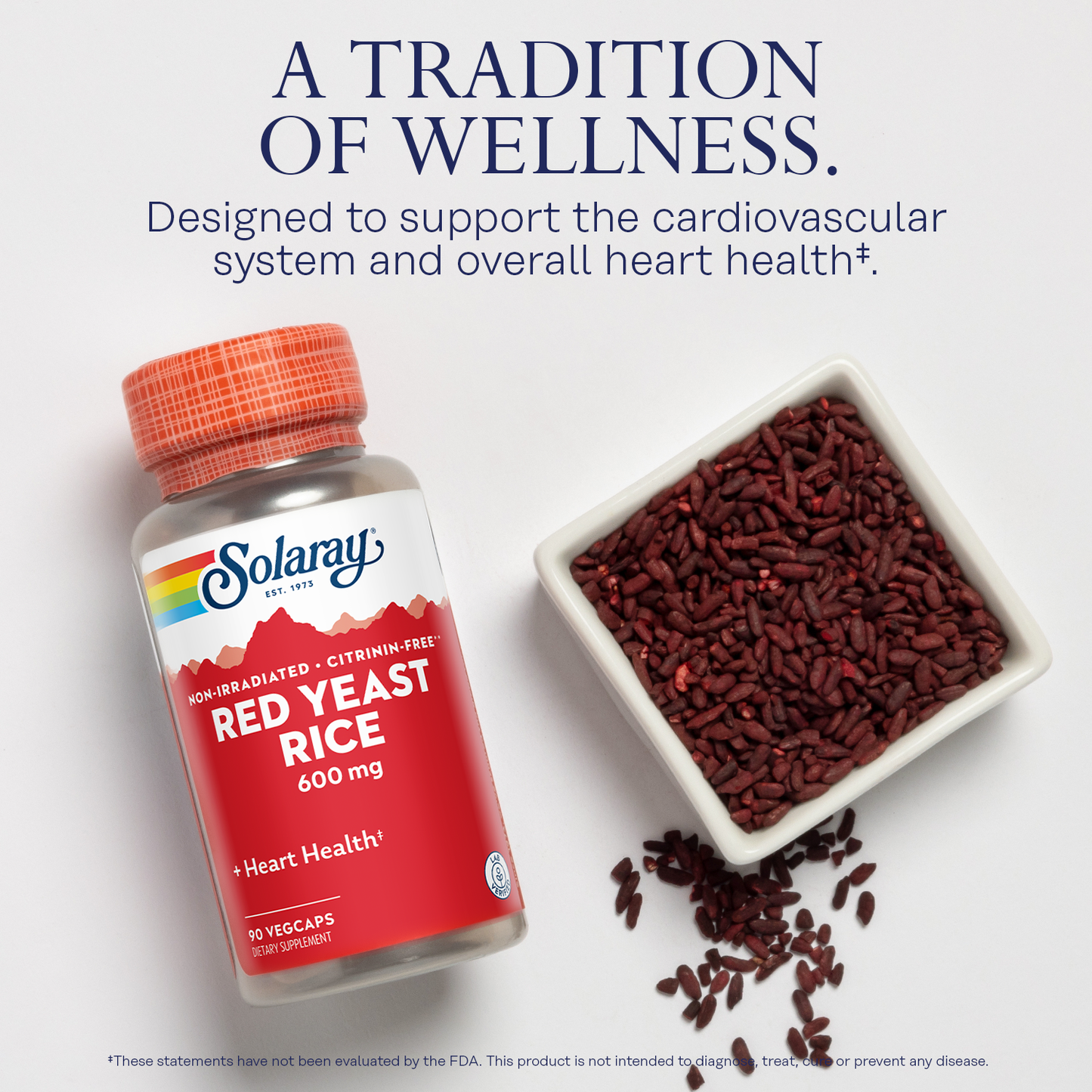 Solaray Red Yeast Rice, Healthy Heart & Cardiovascular Support, Non-Irradiated & Citrinin-Free, 60 Day Money-Back Guarantee, 90 Servings, 90 VegCaps