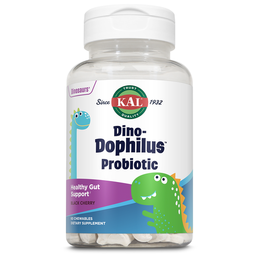 KAL DinoDophilus Probiotics for Kids, Kids Probiotic with 2 Billion CFU, Chewable Kids Probiotics with Natural Black Cherry Flavor for Gut Health and Digestion Support, 60 Servings, 60 Chewables