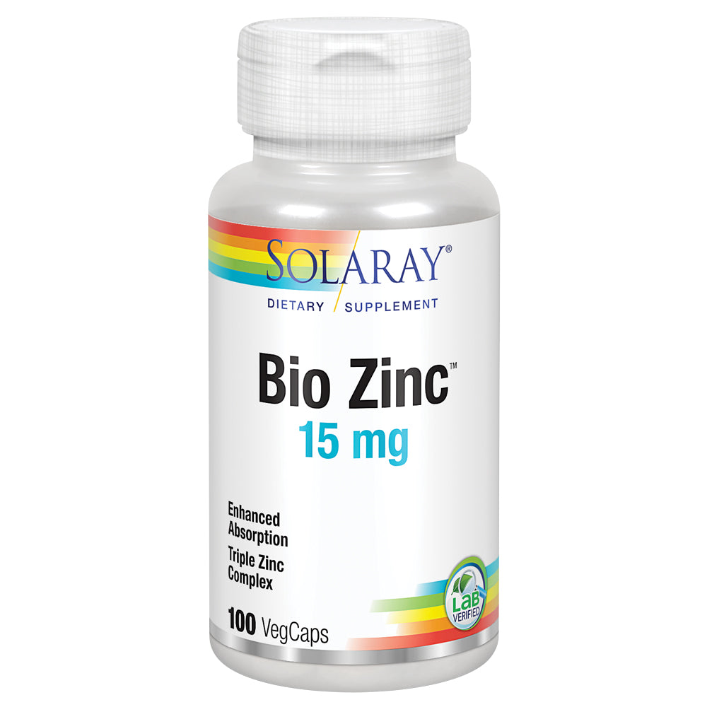 Solaray Bio Zinc 15 mg | Triple Zinc Complex for Healthy Immune System, Endocrine & Cell Function Support | 100 VegCaps