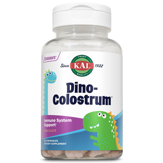 KAL Dino Colostrum - Natural Dark Chocolate Flavor - Bovine Colostrum for Immune Function, Tissue Growth & Repair, and General Well Being Support for Kids - 60 Chewables, 60 Servings
