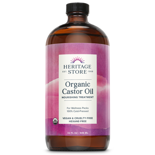 Heritage Store Organic Castor, Glass Bottle, Cold Pressed, Rich Hydration for Hair & Skin, Bold Lashes & Brows  (32 Fl Oz)