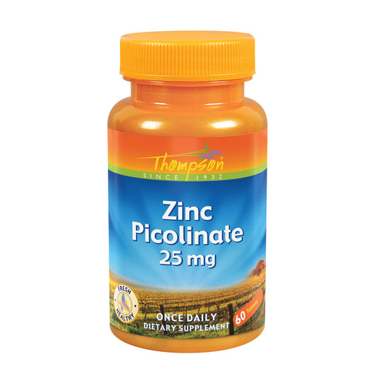 Thompson Zinc Picolinate 25 mg | Once Daily | Healthy Immune System, Cell Function & Metabolism Support | High Absorption | 60 Tablets
