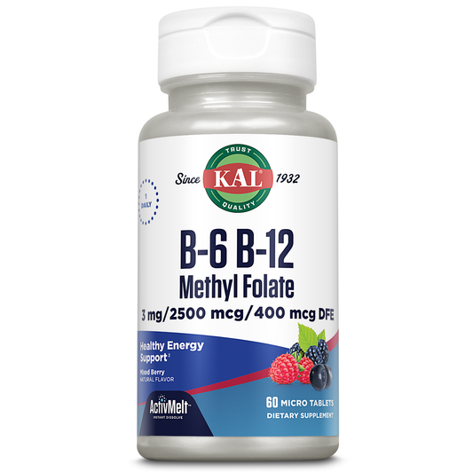 KAL B-6 B-12 Methyl Folate ActivMelt | Healthy Heart & Energy Support | Natural Mixed Berry Flavor | Active, Coenzyme Forms | 60 Micro Tablets