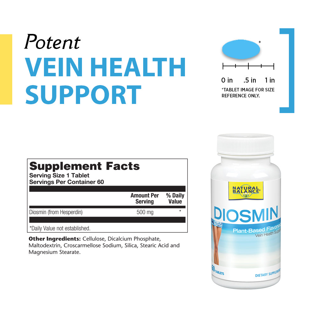 Natural Balance Diosmin 500 mg | Blood Circulation & Vein Health Supplement | Plant-Based Flavonoid | 60 Tabs