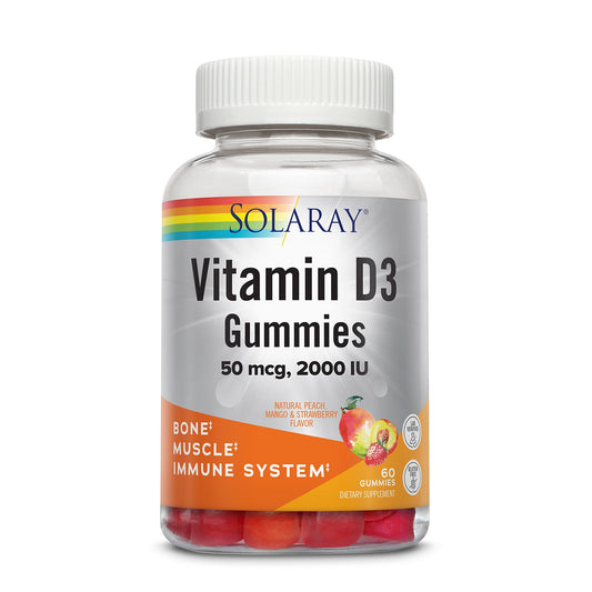 Solaray Vitamin D3 Gummies 50 mcg, 2000 IU | Healthy Bone, Muscle & Immune System Support | Gluten Free | 30 Serv, 60 Ct