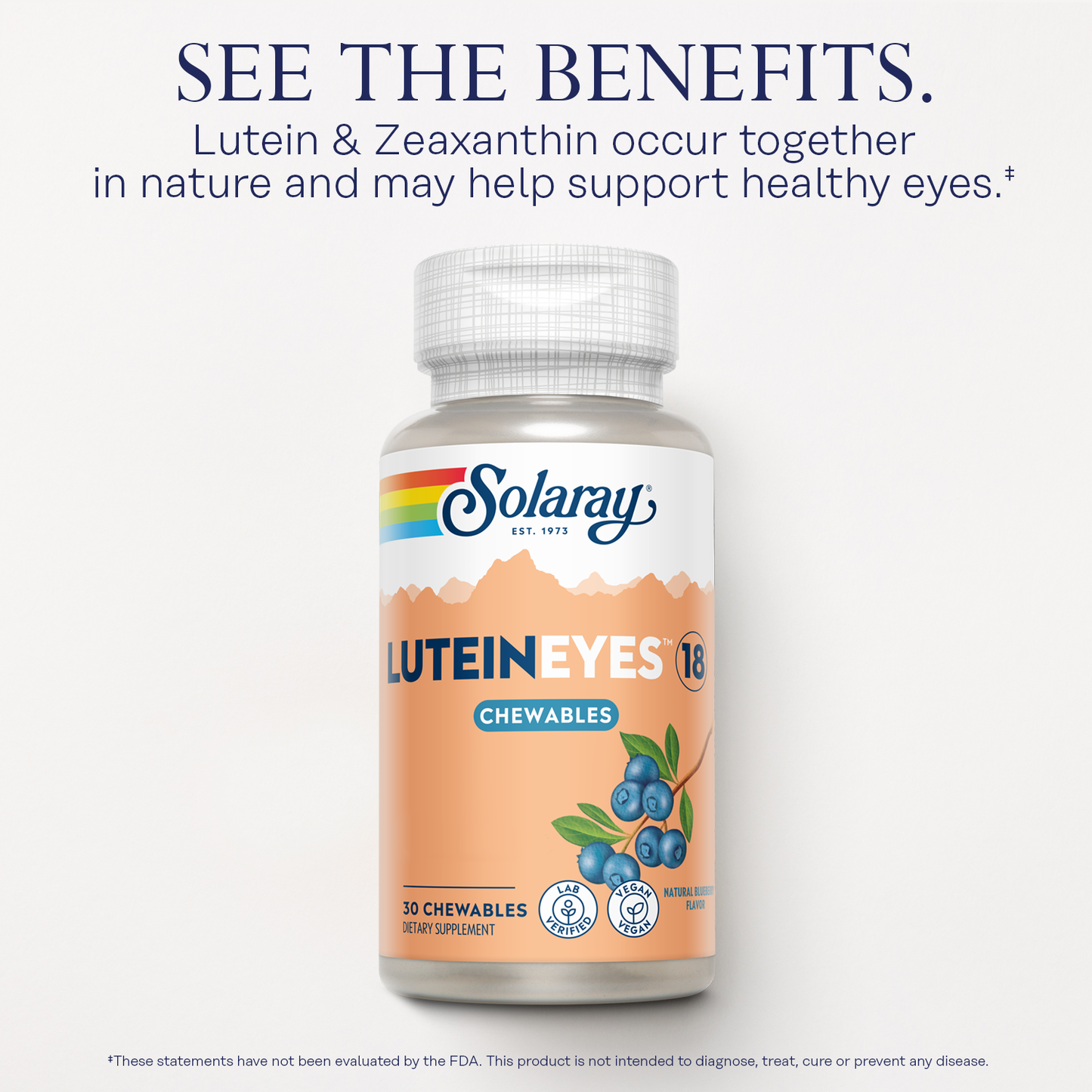 Solaray Chewable Lutein Eyes 18 | Eye & Macular Health Support Supplement w/ Naturally Occurring Lutein and Zeaxanthin | Non-GMO | 30 Chewables