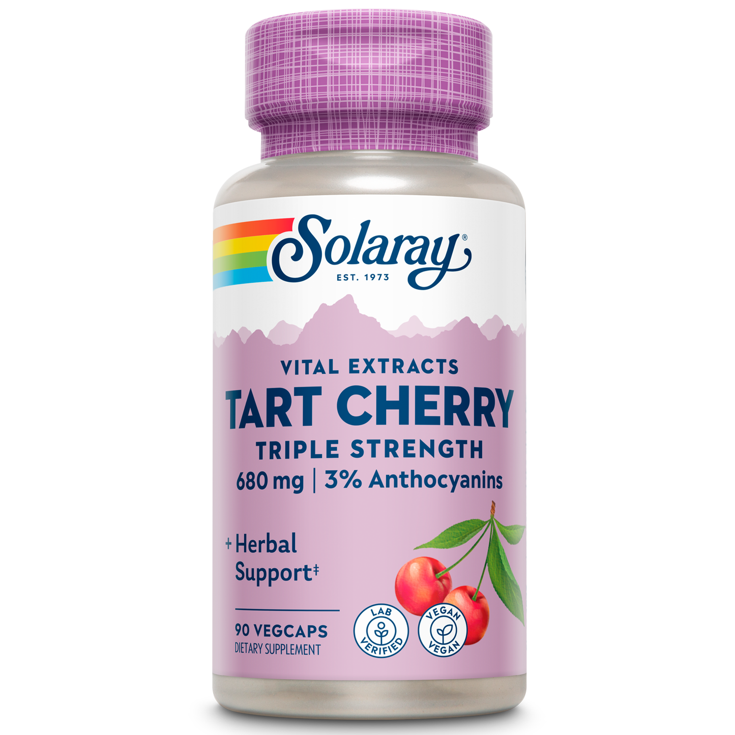 Solaray Triple Strength Tart Cherry Extract - Tart Cherry Capsules with Antioxidants and Anthocyanins for Uric Acid Levels Support - Vegan, 60-Day Guarantee - 45 Servings, 90 VegCaps