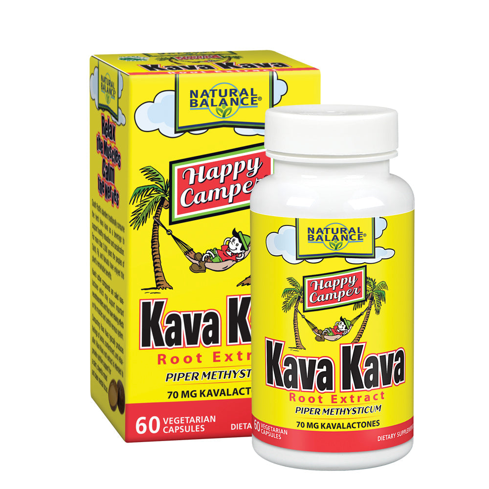Natural Balance Happy Camper Kava Kava Root Extract | 70mg Kavalactones | Calm & Relaxation Supplement for Mood & Stress Support | 60 VegCaps
