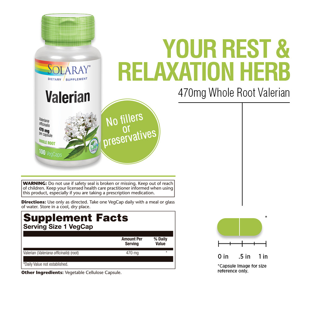 Solaray Valerian 470mg | Relaxation Support (100 CT)