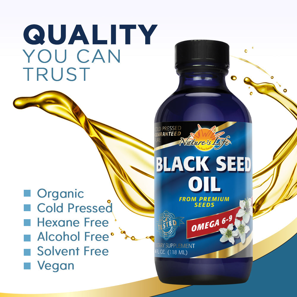 Nature's Life Black Seed Oil, Pure | Immune, Digestion & Heart Function Support | Hair & Skin Health | 4oz, 24 Serv.