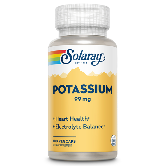 Solaray Potassium 99 mg, Fluid and Electrolyte Balance Formula, Potassium Supplement for Muscle, Nerve, Cellular and Heart Health Support, 60-Day Money Back Guarantee, 100 Servings, 100 VegCaps