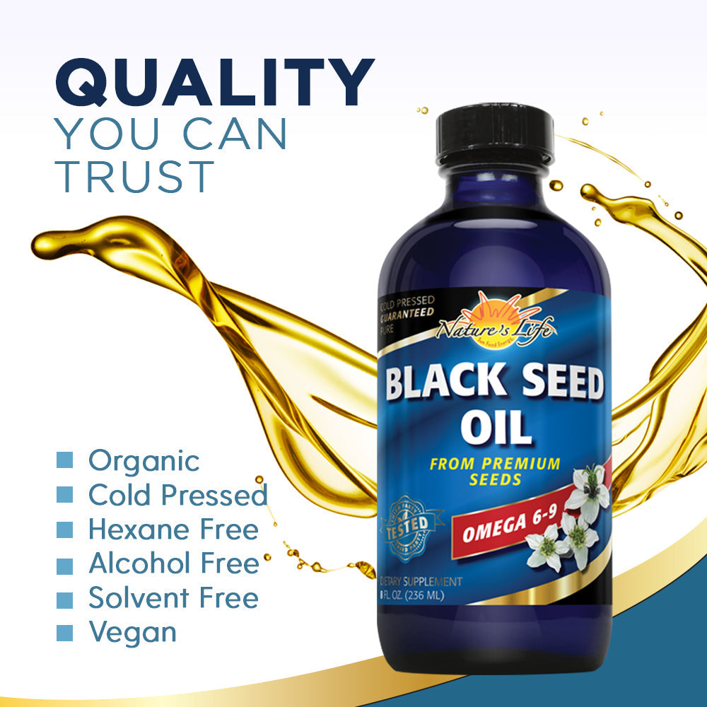 Nature's Life Black Seed Oil, Pure | Immune, Digestion & Heart Function Support | Hair & Skin Health | 8oz, 47 Serv.