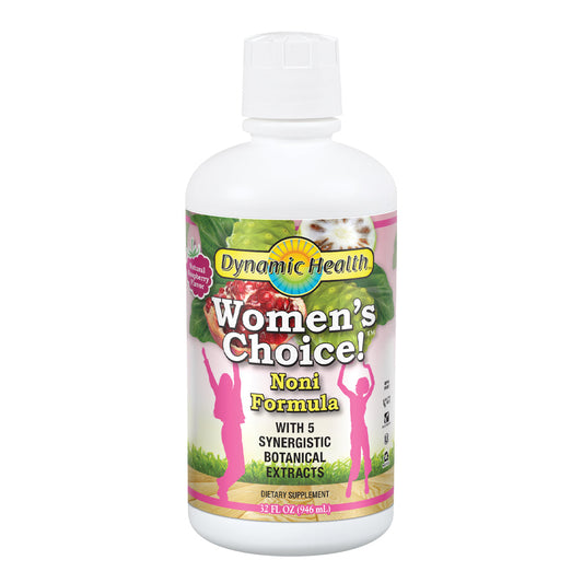 Dynamic Health Womens Choice | Liquid Noni Formula for Menopause Support | Midlife Juice Supplement | Raspberry | 32oz, 32 Serv