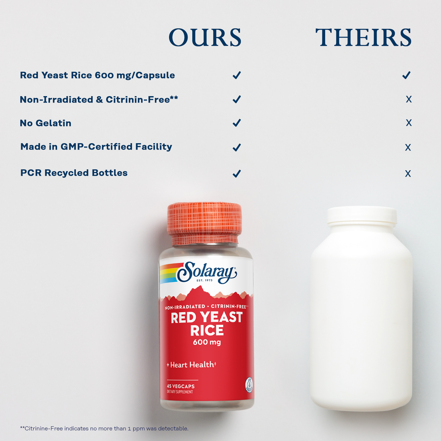 Solaray Red Yeast Rice, Healthy Heart & Cardiovascular Support, Non-Irradiated & Citrinin-Free, 60 Day Money-Back Guarantee, 45 Servings, 45 VegCaps