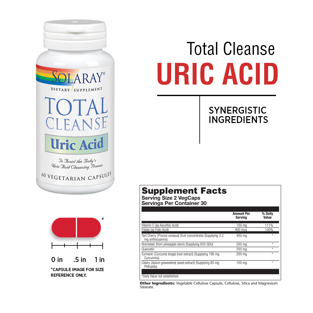 Solaray Total Cleanse Uric Acid , Tart Cherry, Bromelain, Quercetin and More , Joint Comfort Support , Vegan , 60 Caps