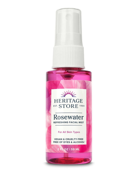 Heritage Store Rosewater Spray Hydrating Mist for Skin & Hair No Dyes or Alcohol, Vegan (2oz)