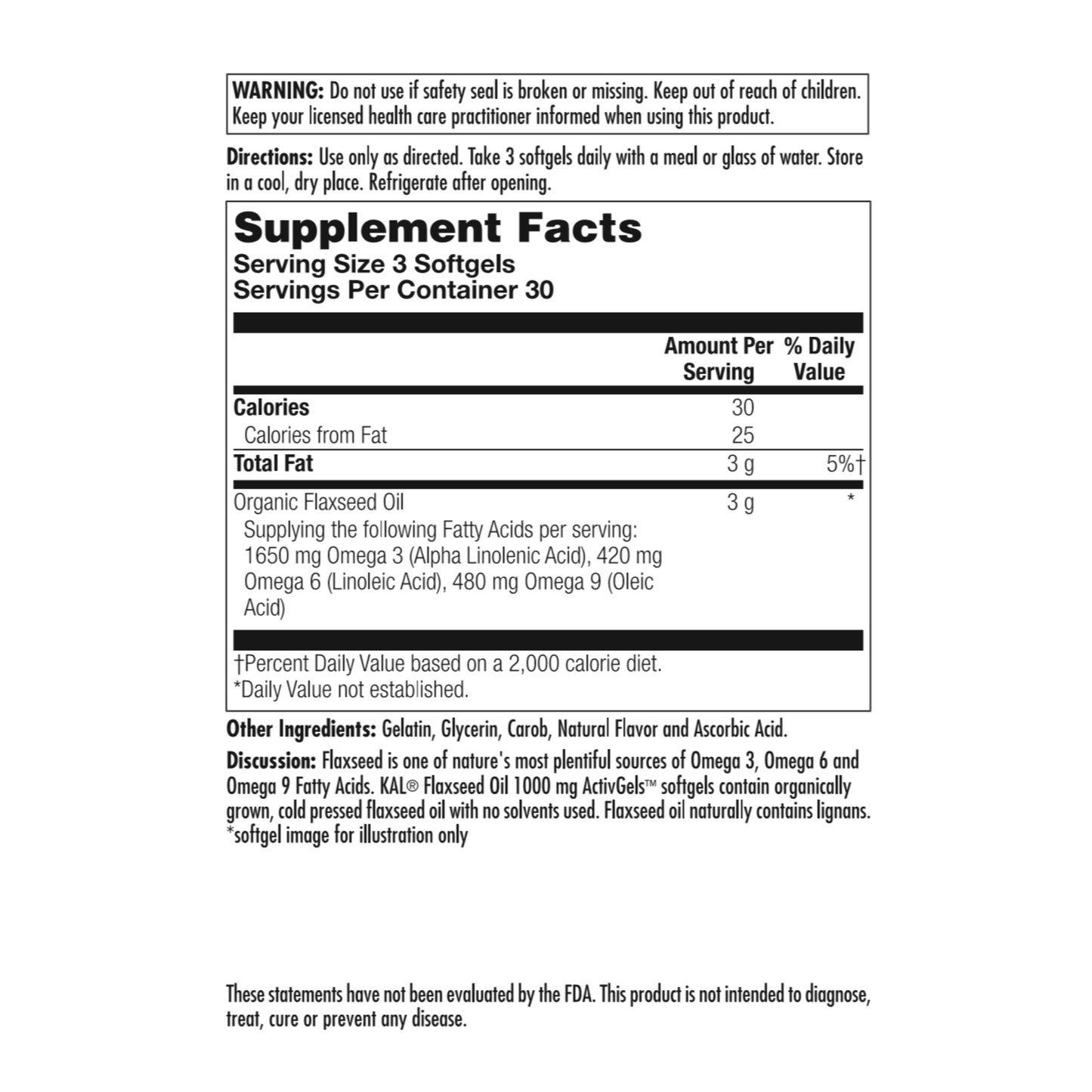 KAL Flaxseed Oil ActivGels 1000mg | 90ct