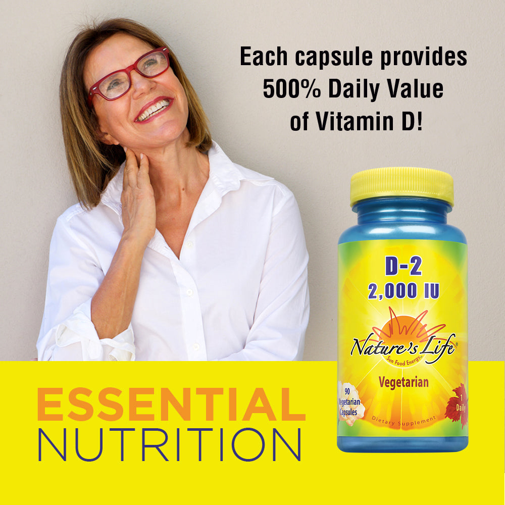 Nature's Life Vitamin D-2 2000IU | High Potency Ergocalciferol | Supplement May Support Bone & Heart Health | 90 Vegetarian Capsules