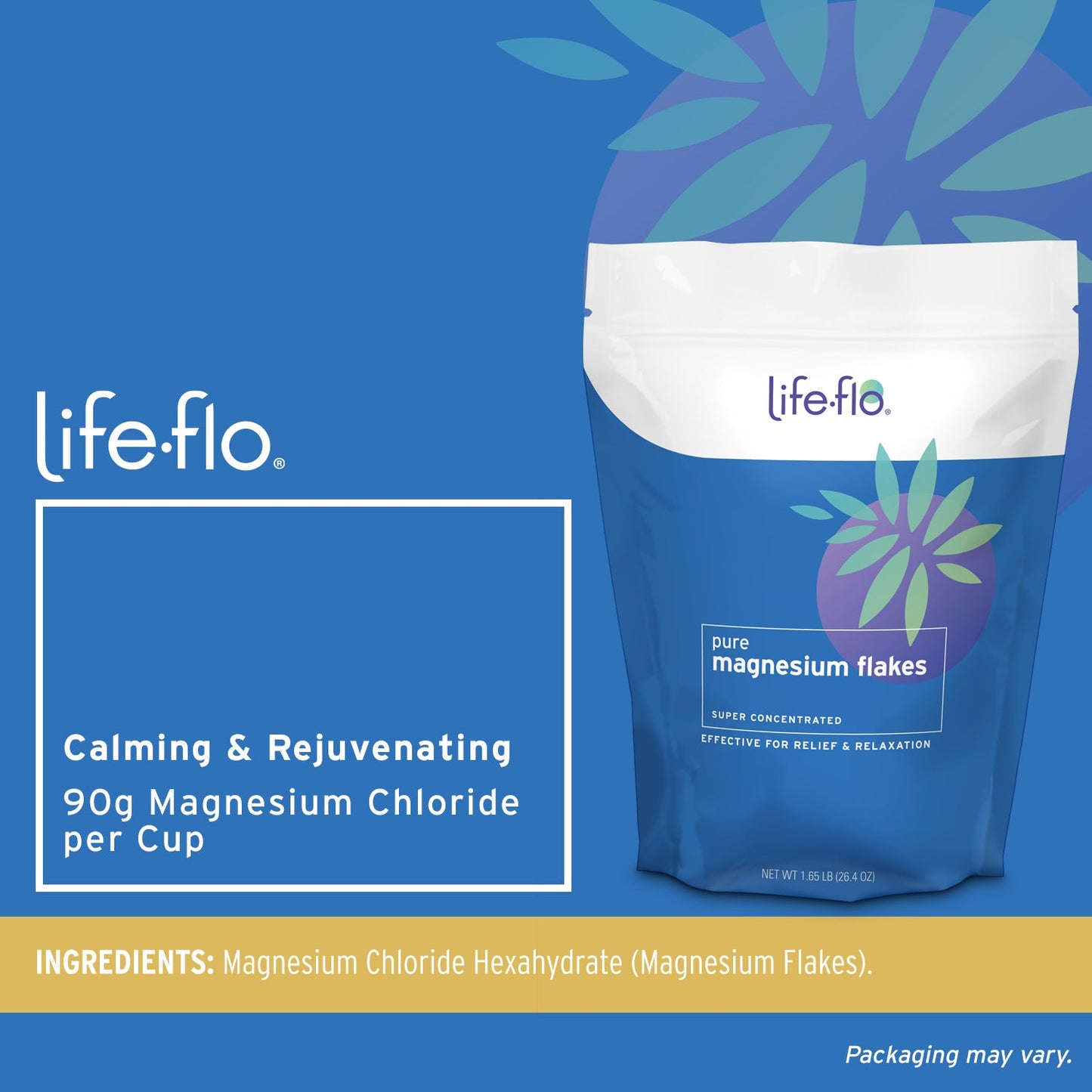 Life-flo Pure Magnesium Flakes for Bath | Concentrated Magnesium Chloride Crystals, Relaxing & Rejuvenating Soak (1.65 lbs)