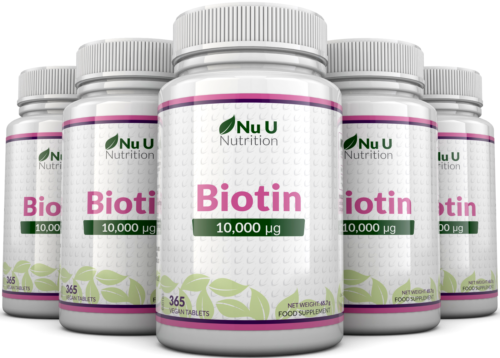 Biotin Hair Growth 5 X Bottles 365 Tablets (Full Year Supply) 10,000mcg by Nu U