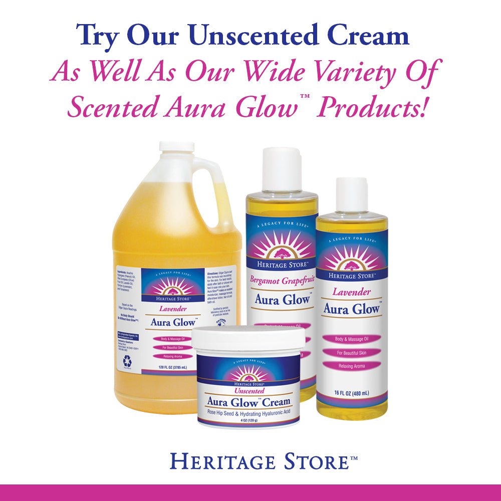Heritage Store Aura Glow Unscented | Body & Massage Oil | For Beautiful Skin & Hair | Moisturizer, Aftershave, Lotion, Hair & Bath Oil | 16 FL OZ