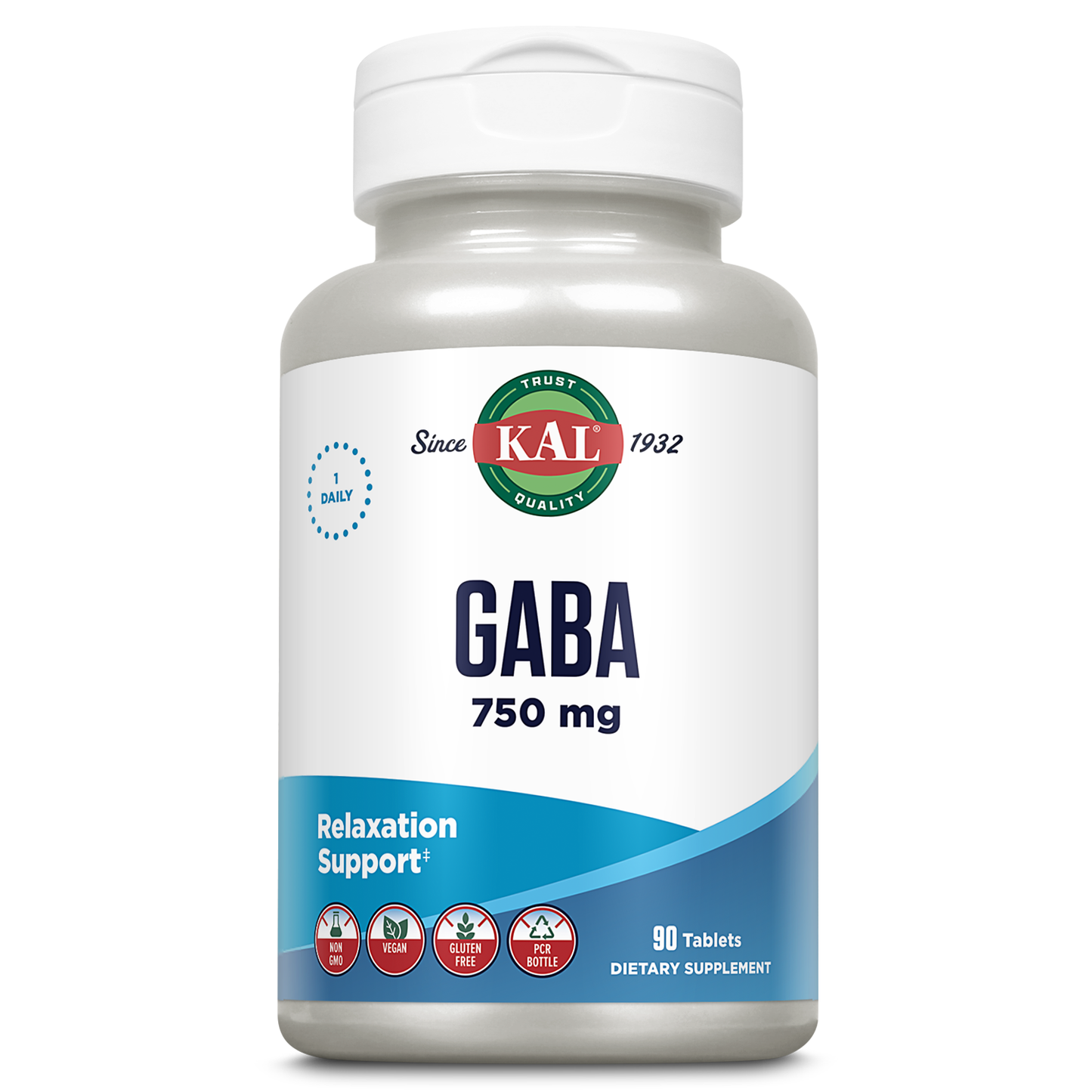 KAL GABA Supplement, Relaxation Support, GABA Supplements, Vegan, Non-GMO, Gluten Free, Lab Verified, 60-Day Money-Back Guarantee, 90 Servings, 90 Tablets