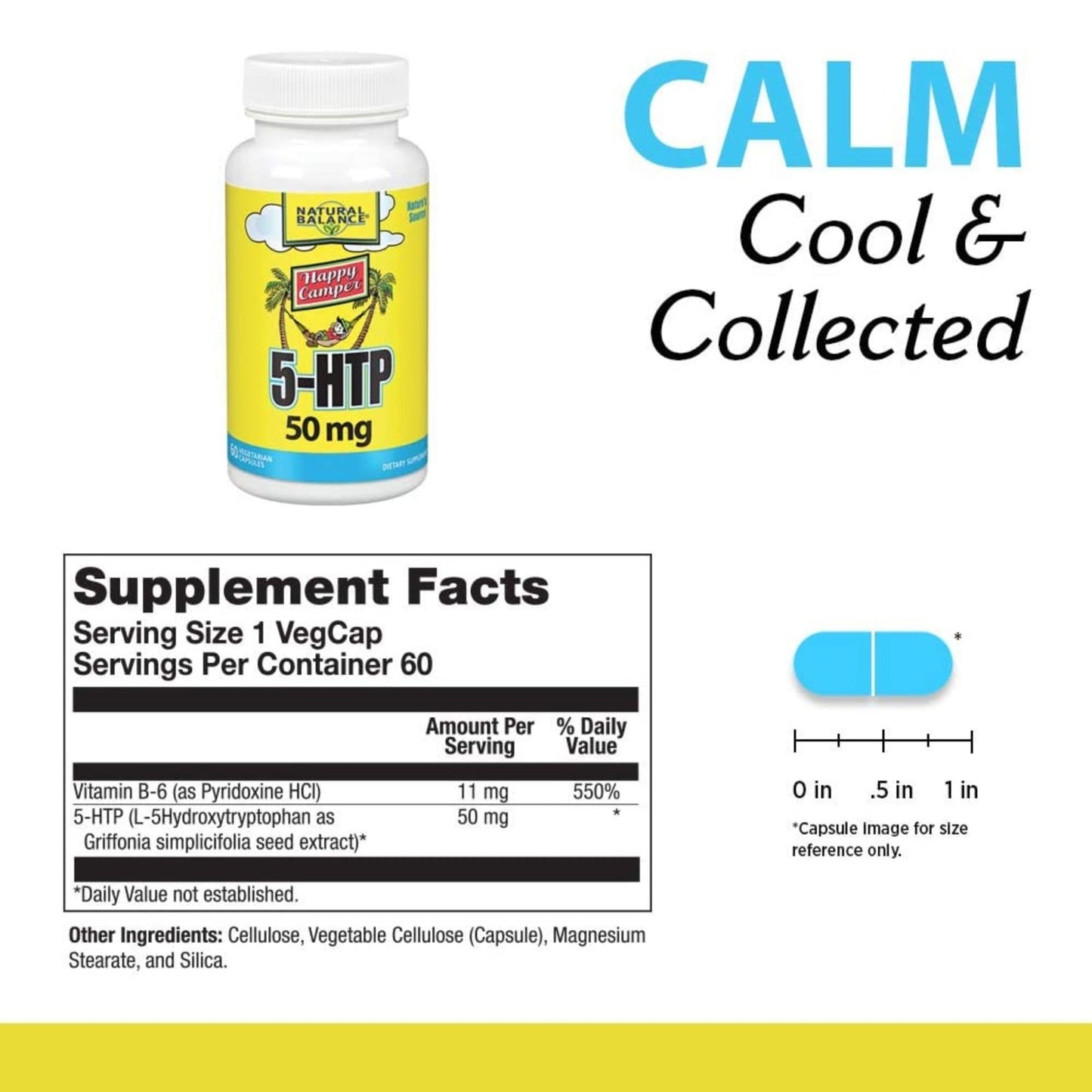 Natural Balance Happy Camper 5-HTP 50 mg - 60 Vegetarian Capsules - With Vitamin B-6