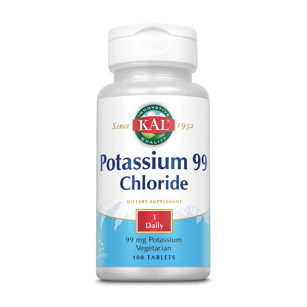 KAL Potassium Chloride 99mg | Nutritive Electrolyte Support for Bones, Heart, Muscles, Nerves | Fast Acting | 100ct