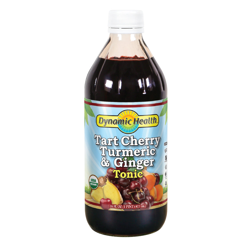 Dynamic Health Organic Tart Cherry Juice Tonic with Turmeric & Ginger | Organic and Kosher | Key Compounds | 16 oz
