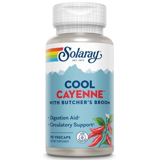 Solaray Cool Cayenne Pepper 40,000 HU with Butchers Broom for Healthy Circulation Support | 90 VegCaps
